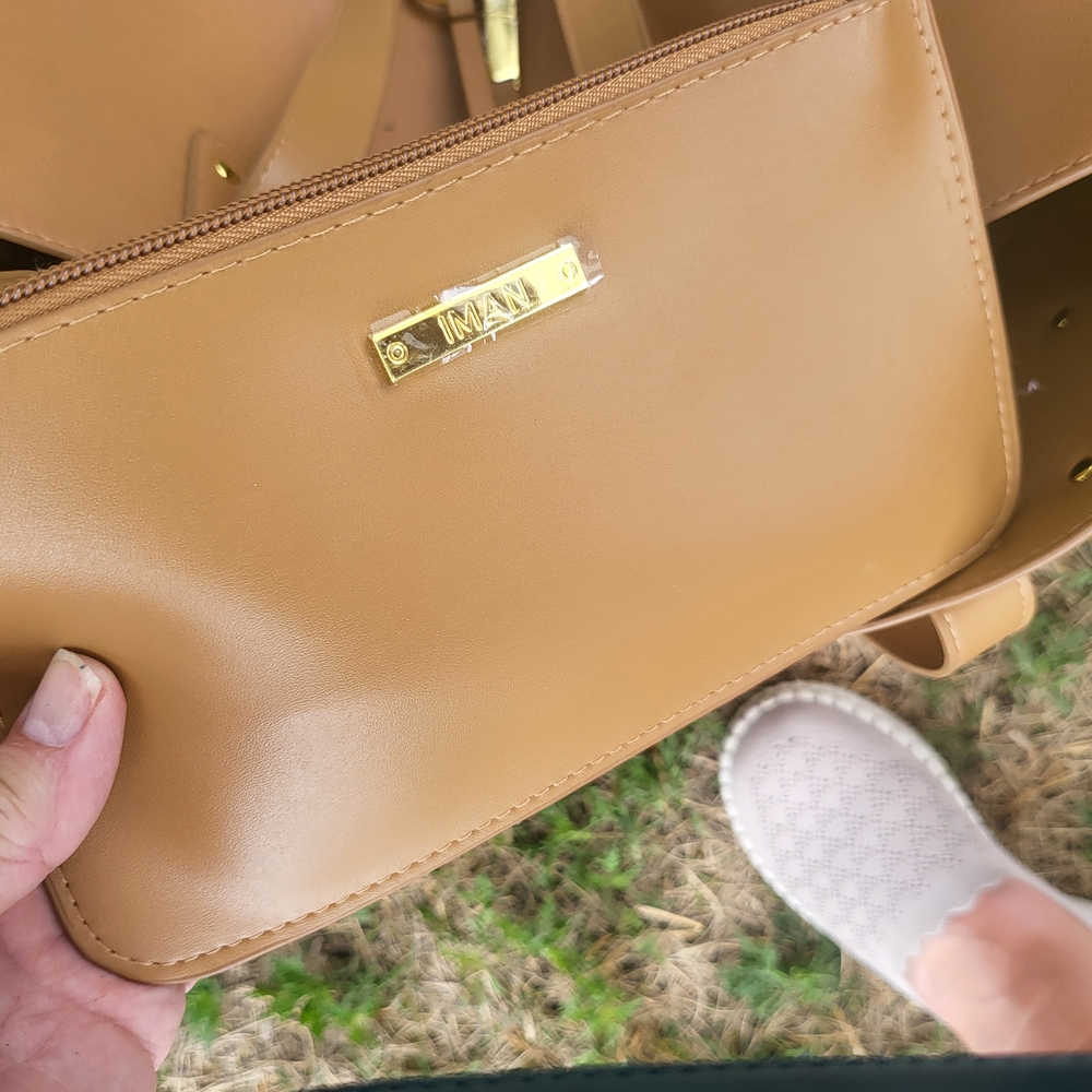 IMAN Tan Leather Floral Embellished Tote - Picture 4 of 4
